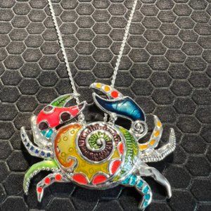 Crab Necklace Multicolored Made of Sterling Silver